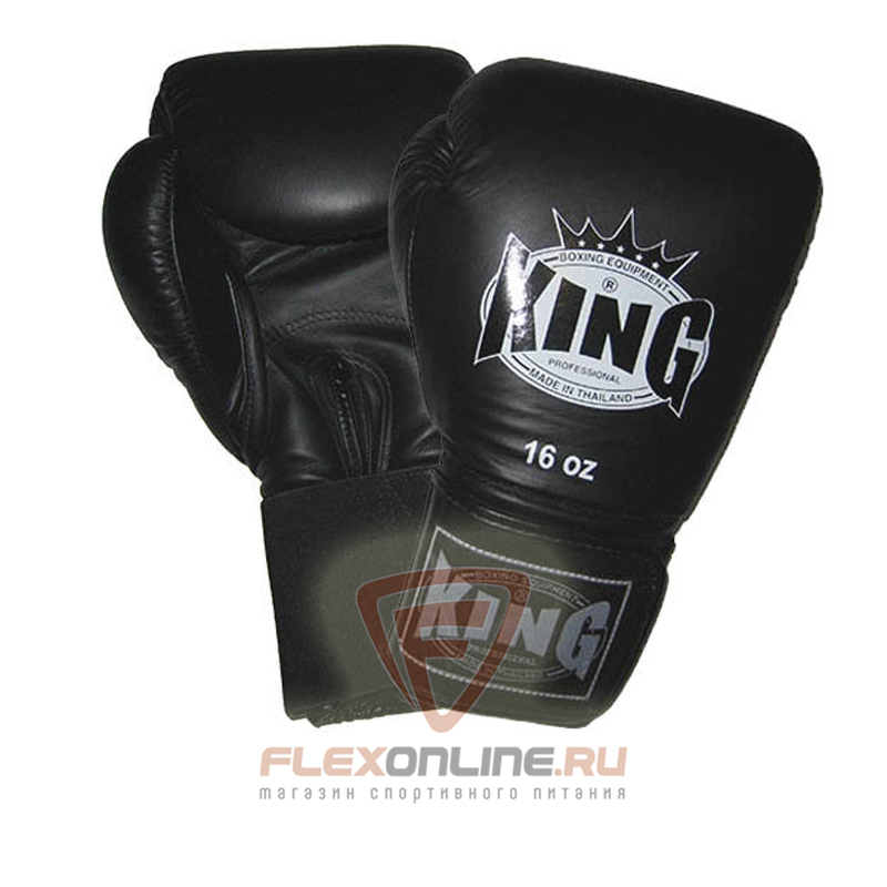 Боксерские перчатки Перчатки боксерские тренировочные на липучке 8 унций чёрные от King